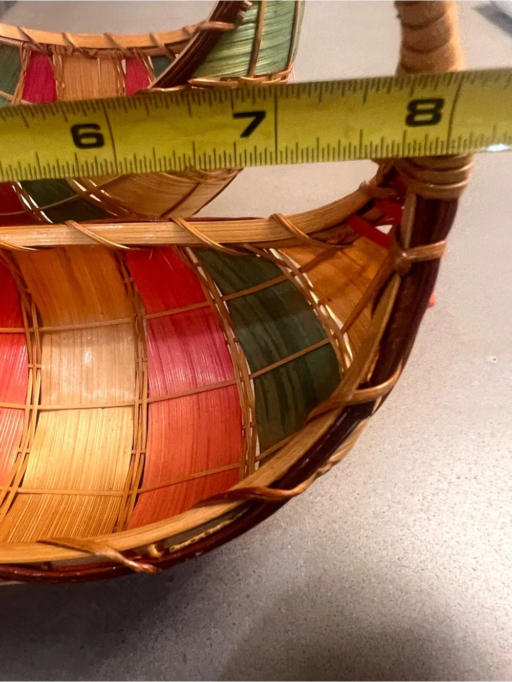 vintage baskets two crescent-shaped, hand-woven baskets adorned colored band